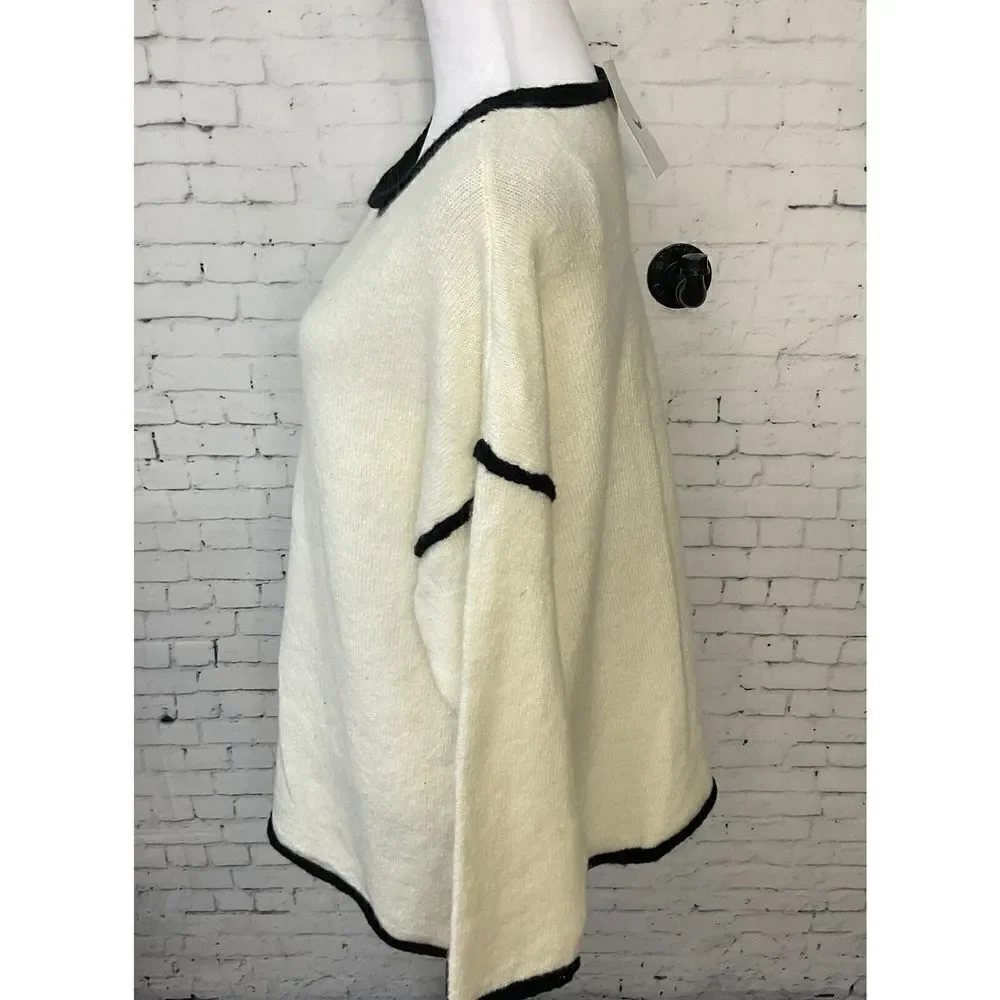 Vine And Love Women L Cream Sweater Black Trim Oversized Comfort Long Sleeve N2 - Picture 7 of 12